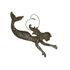 Glitter Gold Mermaid Hanging Ornament Metal Nautical Decor Christmas Coastal